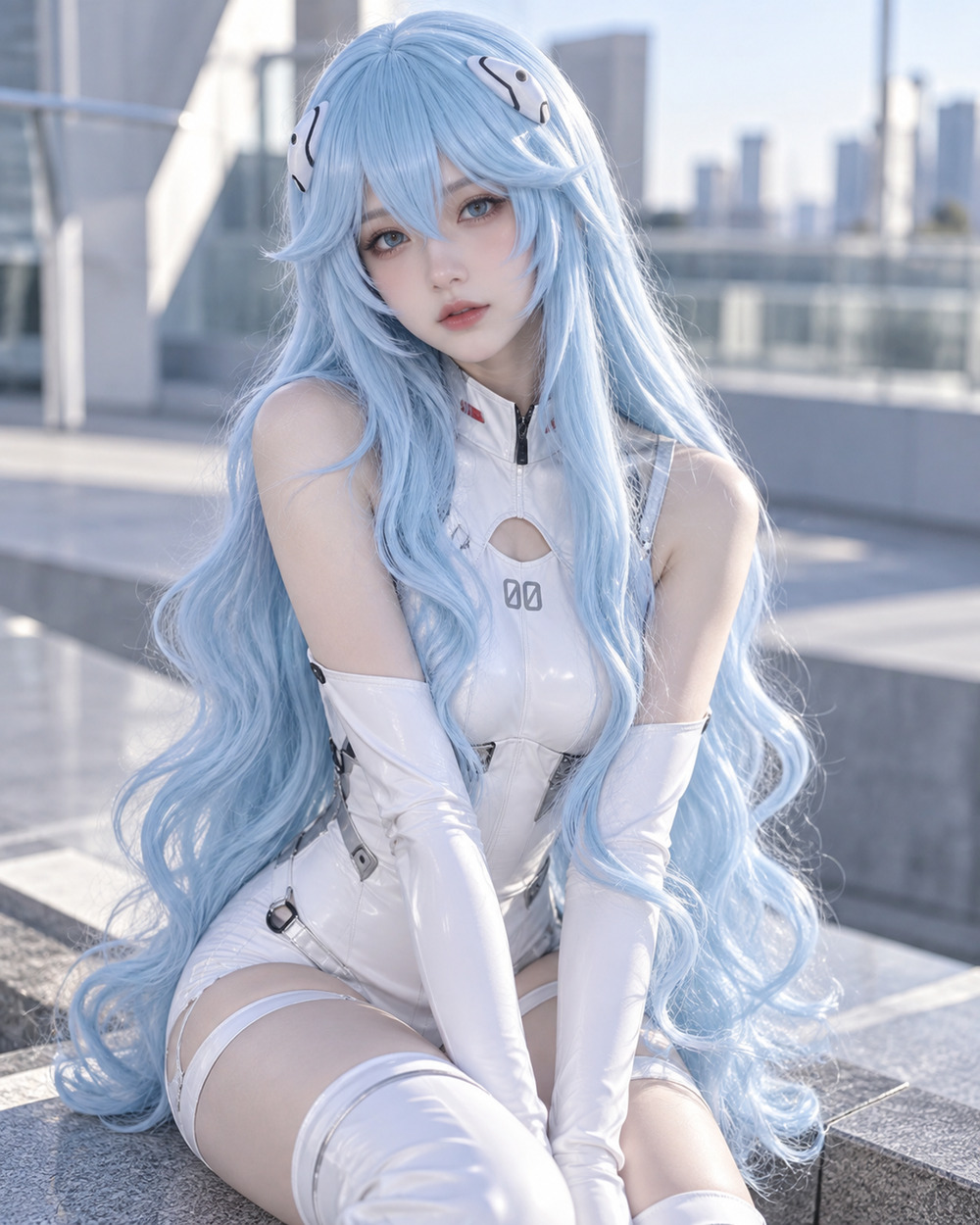 Rei Ayanami Cosplay Wig & Clips Neon Genesis Evangelion Anime Long Ice Blue